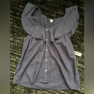 Old Navy Gray Ruffled Sailor Collar Blouse